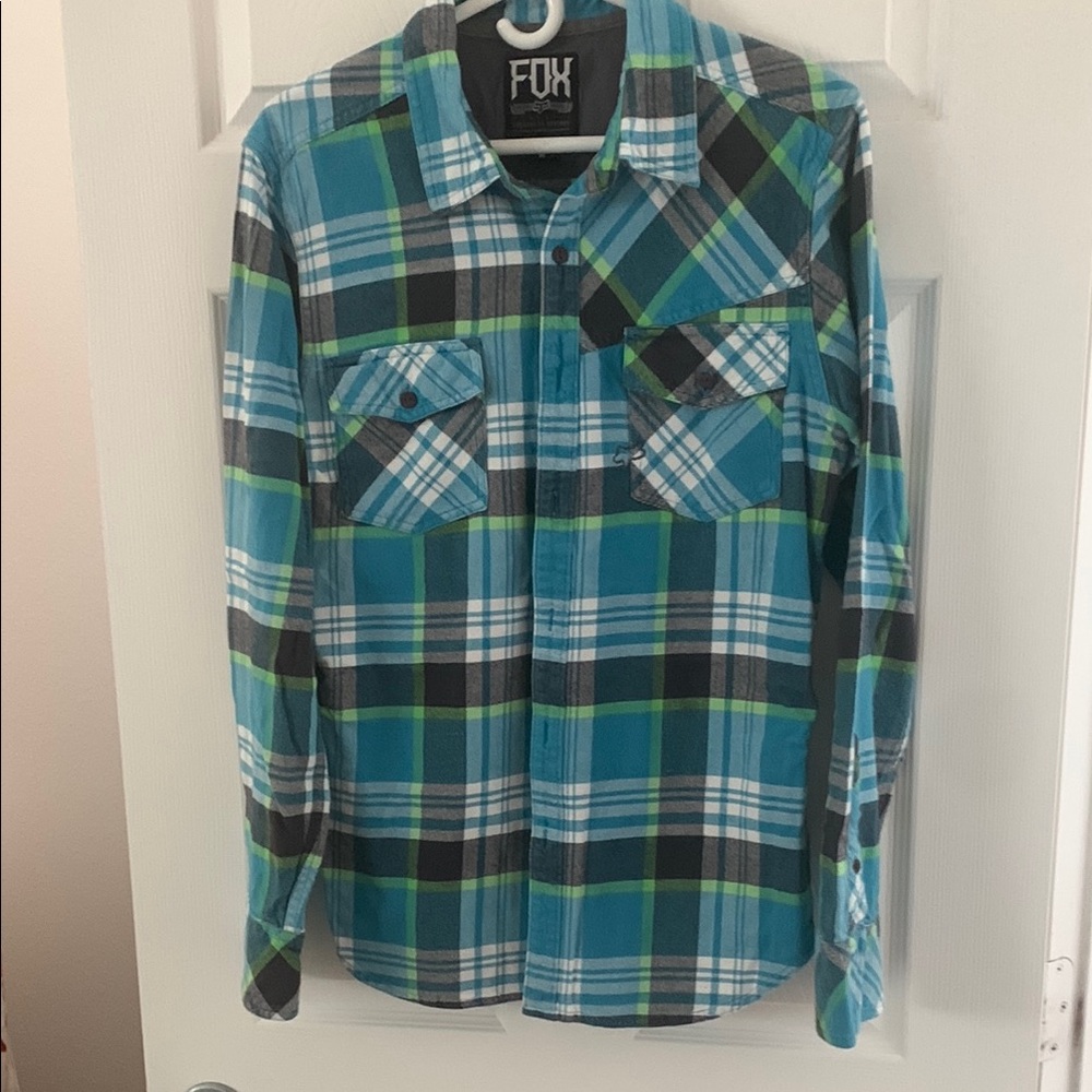 Fox Turquoise and Black Plaid Shirt